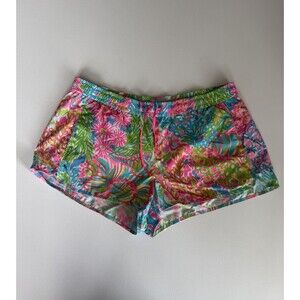 Lilly Pulitzer Women Nylon Luxletic Athletic Shorts in Bright Pink Blue Green XL